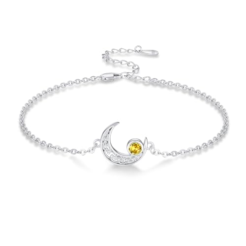 Moon Bracelet for Women 925 Sterling Silver Moonstone/Birthstone Moon Bracelet Butterfly/Dragonfly Bracelet Celtic Moon Butterfly Dragonfly Jewelry Gifts for Women - style: 11-Nov Birthstone