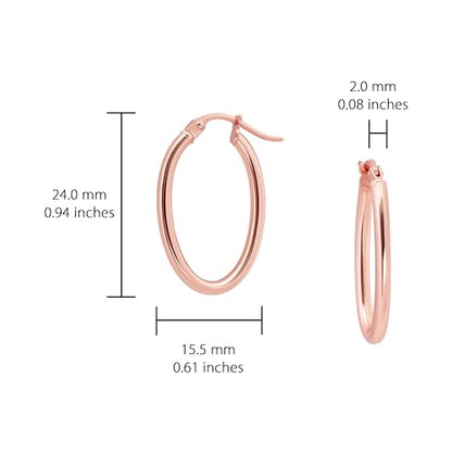 Hoops & Loops 925 Sterling Silver 2mm Oval Click-Top Hoop Earrings for Women, Men 15mm 20mm 25mm 30mm 35mm 40mm, Hypoallergenic Silver, 14k Yellow Gold, Rose Gold Flash Plate, Black - color: Rose Gold, size: 15mm (0.59'')