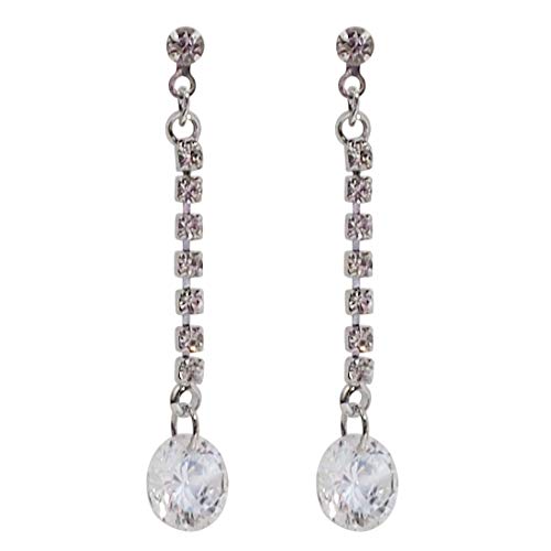 Drop Cubic Zirconia Invisible Clip On Earrings for Women Not Pierced Gold Teardrop Sqaure CZ Crystal Dangle Gold Silver Comfortable Clip On Earrings Bridal Wedding Prom - color: Round Silver