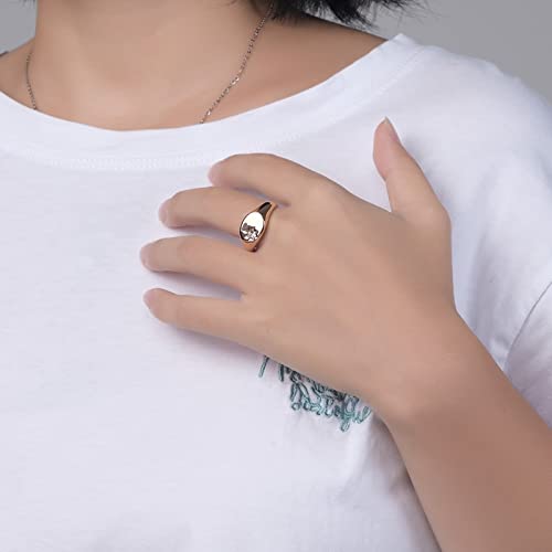 Promise Rings for Him, Stainless Steel Oval Shape Sun Pattern Inlay with Cubic Zirconia Signet Ring for Women - color: Gold
