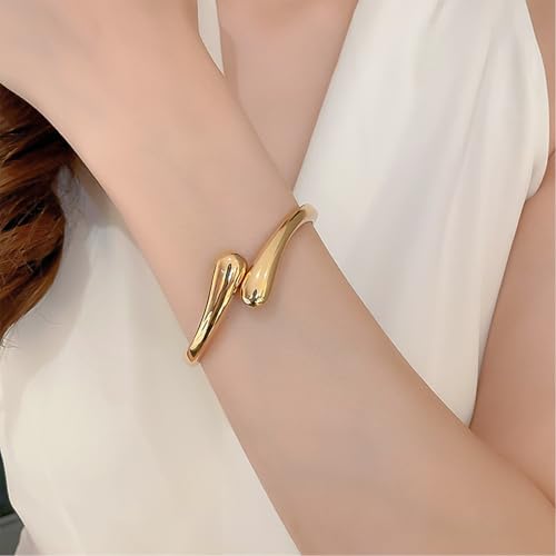 MIFYNN Chunky Gold Bracelet for Women Gold Bangle Bracelet Twisted Hinged Spiraled Oval Bracelets Trendy Irregular Minimalist Open Wide Wrist Cuff Bracelets Statement Jewelry Gift - color: Gold