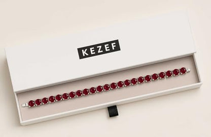 KEZEF Tennis Bracelet for Women, 7mm Round CZ, Silver Plated Brass, 6.5–8 Inch, Fold-Over Clasp - color: Simulated Red Ruby, size: 6.5 Inch