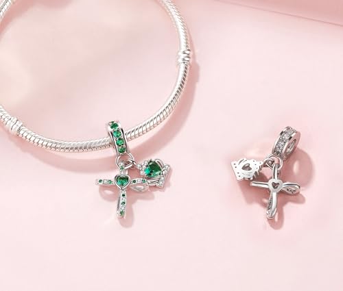 Silver Cross Birthstones Charm Fit for Pandora Charms Bracelet Crown Dangle Charms Beads Birthday Jewelry Gifts for Women - style: May
