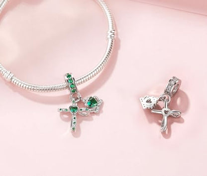 Silver Cross Birthstones Charm Fit for Pandora Charms Bracelet Crown Dangle Charms Beads Birthday Jewelry Gifts for Women - style: May