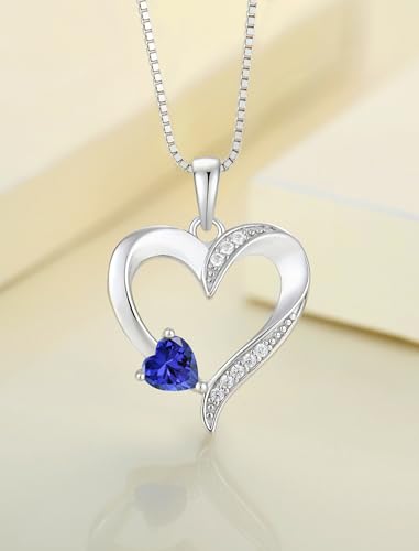 YL Heart Necklace 925 Sterling Silver Love Heart Pendant Birthstone Jewelry for Women - color: 12-tanzanite-Dec