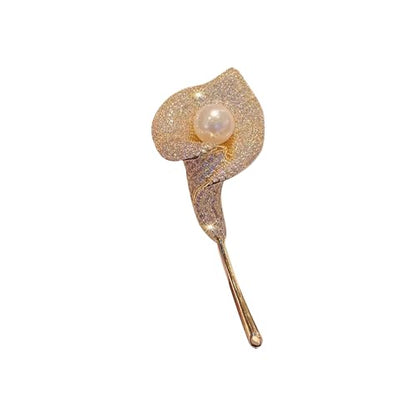 Elegant Floral Brooch Pins for Women, Crystal Pearl Rhinestone CZ Flower Lapel Pin Wedding Party Exquisite Brooches and Pins for Women Ladies - color: Gold+White
