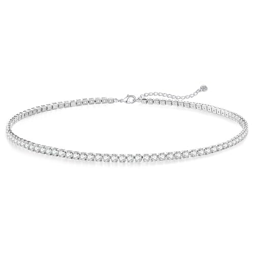 HAXIYA Tennis Necklace Bracelet for Women, Sterling Sliver Jewelry Set, Silver/Gold Chocker Necklace, Crystal Bracelet for Women, Wedding Jewelry for Bride, Sparkly Party Prom Hypoallergenic - color: Tennis Neclace - Silver