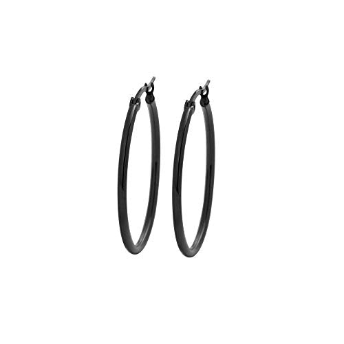 Rounded Hoops Earrings (20mm-60mm Diameter) - color: Black 30mm
