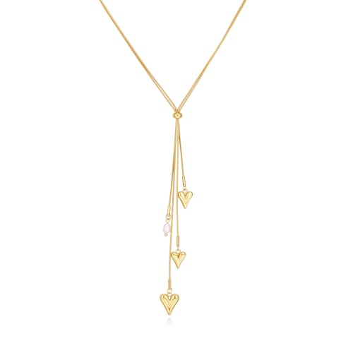 Gold Lariat Necklace for Women Heart Pearl Y - Shaped Long Necklace Simple Chain Trendy Jewelry Gifts - color: Gold-A