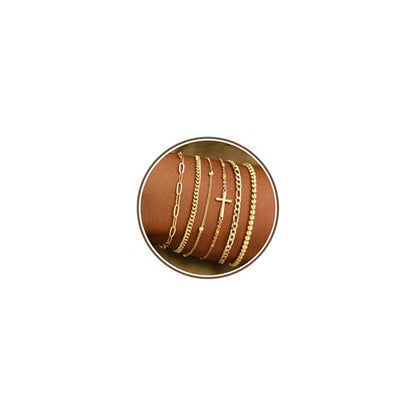 M MOOHAM Gold Bracelets Set for Women No Tarnish | 14K Gold Plated, Dainty Stackable Bracelets Stack for Women, Herringbone Paperclip Rope Cuban Chain Bracelet Set Stack - color: 5.Cross Beaded Set