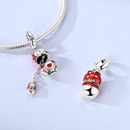 Hapour 925 Sterling Silver Charms for Bracelet Necklace Dangle Pendant Bead | Whale Shark Charm, Glow in the Dark, Matryoshka Russian Doll Baking European Jewelry Charm, 14k Gold Plated - style: Red Cat Matryoshka Doll (Openable)