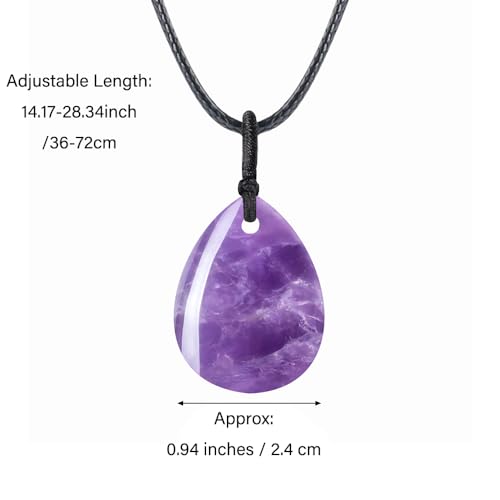 Teardrop Gemstone Necklaces for Women, Healing Crystal Pendant Necklace Birthstone Jewelry for Women - color: Amethyst
