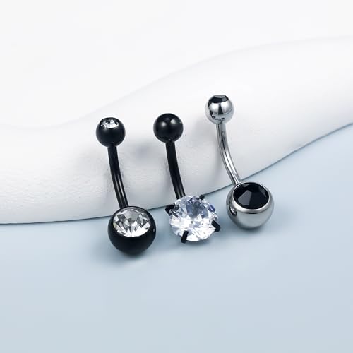 14G Dangle Belly Button Ring Piercing Jewelry 316L Stainless Surgical Steel Heart Flower CZ Reverse Navel Rings Dangling Belly Button Ring Piercing Jewelry for Women 14 Gauge Hypoallergenic - style: 15Pcs Black