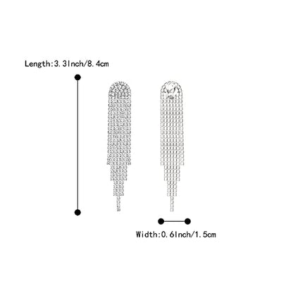 Clip-on Earrings Rhinestone Dangling for Women Fashion Long Chandelier Sparkle Crystal Tassel Dangle Drop Earring - color: Clear-Silver-Tone