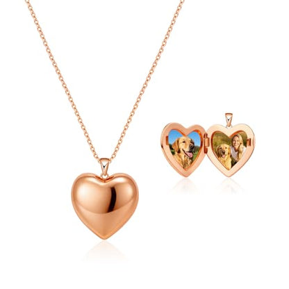 Heart Locket Necklace for Women - 16K Gold Silver Plated Photo Lockets Necklace that Hold 2 Pictures - Great Gift to Keepsake Full of Love and Remembrance, 16.8+2.2 Inch Extension Chain - color: Rose Gold