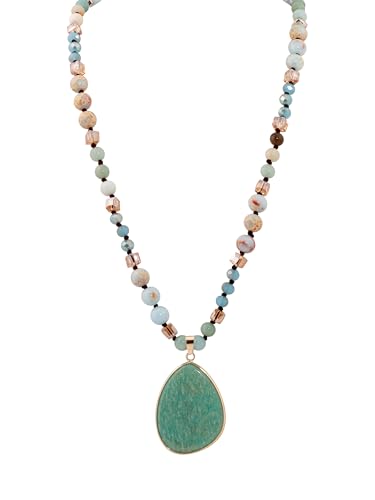 MINACHI Handmade Agate Pebble Pendant with Crystal Beads, Random Stone Shape, Vintage Women's Jewelry - style: Necklace NECK.009
