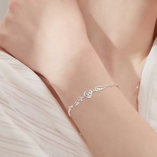 925 Sterling Silver Bracelets for Women Adjustable Love Heart Charm Chain Bracelets Fashion Jewelry Valentine's Day Gifts for Your Lover - color: 4-White