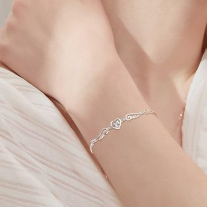 925 Sterling Silver Bracelets for Women Adjustable Love Heart Charm Chain Bracelets Fashion Jewelry Valentine's Day Gifts for Your Lover - color: 4-White
