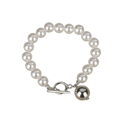 Aimimier Classic Faux Pearl Bracelet with Toggle Clasp Round Bead Bridal Cuff Wrap Bangle Prom Party Festival Statement Jewelry for Women