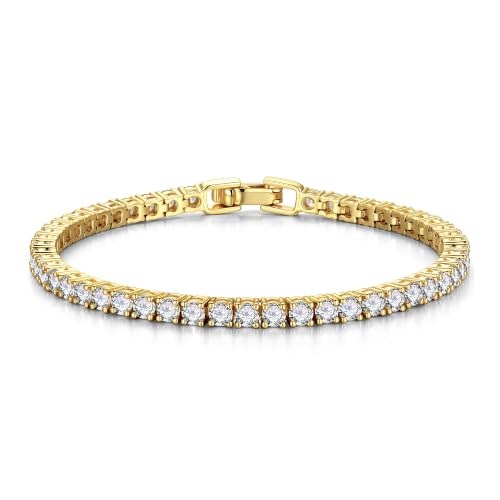 Yoosteel 14K-Gold-Plated/White-Gold-Plated Tennis Bracelet for Women,3mm CZ | Dainty Cubic Zirconia Bracelets,Classic Tennis Bracelet,Trendy Simple CZ Jewelry Gifts,6.5/7/7.5 Inch Bracelets - color: Four Claws -14K-Yellow Gold-Plated, size: 6.5