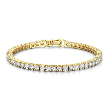 Yoosteel 14K-Gold-Plated/White-Gold-Plated Tennis Bracelet for Women,3mm CZ | Dainty Cubic Zirconia Bracelets,Classic Tennis Bracelet,Trendy Simple CZ Jewelry Gifts,6.5/7/7.5 Inch Bracelets - color: Four Claws -14K-Yellow Gold-Plated, size: 7