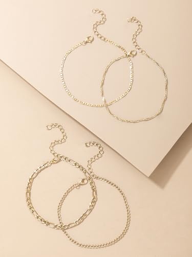Fesciory 14K Gold Plated Ankle Bracelets Sets For Women, Adjustable Layered Infinite Anklet, Summer Beach Butterfly Star Foot Chain Jewelry Gifts - style: Figaro Set(Gold)