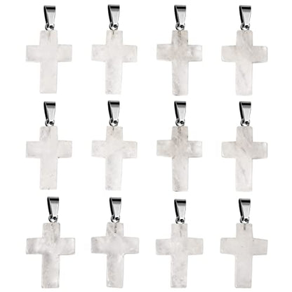 12PCS Natural Stone Cross Pendant Gemstone Charms Bulk for Jewelry Making | Healing Crystal Quartz Chakra Reiki Gemstone Pendants Charms Bulk for Necklace Craft - color: Clear Quartz Cross