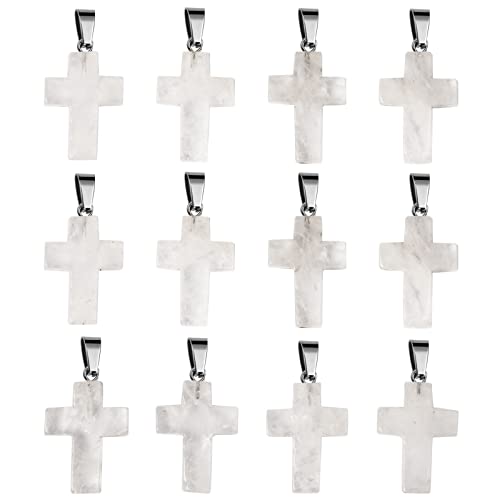 12PCS Natural Stone Cross Pendant Gemstone Charms Bulk for Jewelry Making | Healing Crystal Quartz Chakra Reiki Gemstone Pendants Charms Bulk for Necklace Craft - color: Clear Quartz Cross
