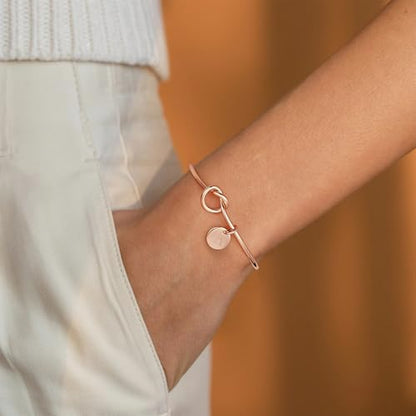 M MOOHAM Gold Initial Bracelets Gifts for Women Teen Girls - Dainty Tie the Knot Letter A-Z Initial Bracelet for Women 14K Gold Plated Cuff Bracelet Jewelry Personalized Bridesmaid Proposal Gifts - style: M - Rose Gold Plated