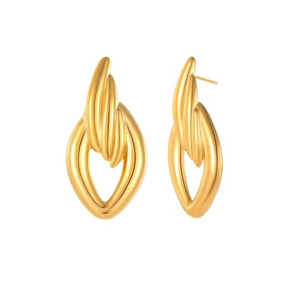 Chunky Stud Earrings for Women 18K Gold Plated Large Square Rectangle Geometric Round Swirl Stud Earrings Trendy Irregular Hammered Statement Earrings - color: Wing-Gold