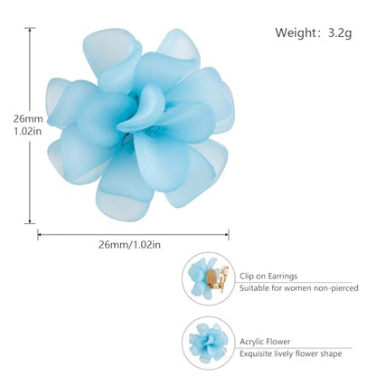 LAXPICOL Fashion Flower Clip On Earrings For Women Cute Lovely Acrylic Flower Earrings No piercing Earrings - color: blue