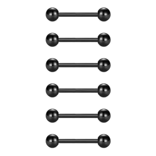 VCMART 12mm-18mm 14G Tongue Rings Nipple Straight Barbells Surgical Steel Body Piercing Jewelry - style: Style D -6pcs, black