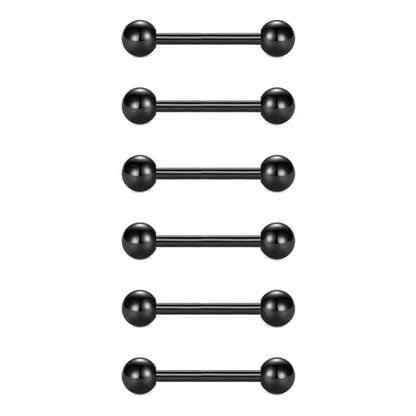VCMART 12mm-18mm 14G Tongue Rings Nipple Straight Barbells Surgical Steel Body Piercing Jewelry - style: Style D -6pcs, black