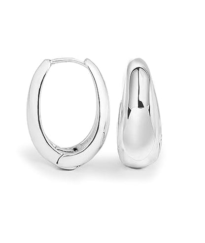 Altitude Boutique 18K Small Chunky Gold Hoops | Thick Oval Tube Earrings | Lightweight, Hypoallergenic Open Hoop Earrings For Women - color: Silver
