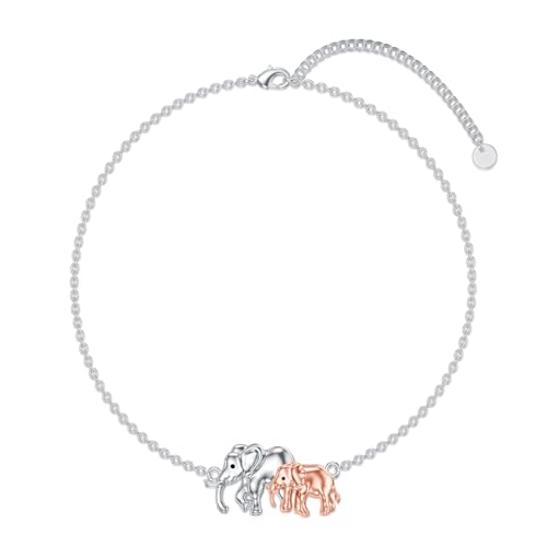 925 Sterling Silver Anklet Foot Bracelet with Crystal from Austria, Anklet Jewelry Gifts for Women 11 Inch Adjustable - style: Elephant