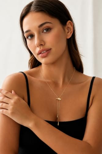 YUJIE Long Gold Y Necklace for Women - Adjustable Lariat Pendant Snake Chain, 14K Gold Plated Dainty Teardrop Necklace for Trendy & Formal Wear - color: bar