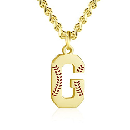 AIAINAGI Baseball Initial A-Z Letter Necklace - Men's Baseball Charm Pendant in Stainless Steel Silver Chain, 22inch Personalized Gift - style: G Letter