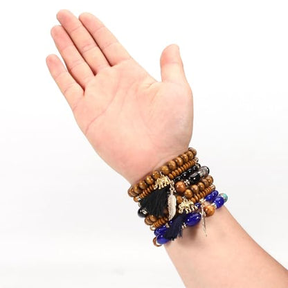 4Pcs Bohemia Multilayer Stackable Elephant Leaf Tassel Bracelets Colorful Wooden Resin Beaded Stretch Bracelets for Women Men Summer Beach Boho Vacation Hawaii Jewelry Gifts - style: StyleD
