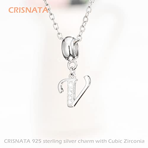 26 Letter Pendant Charms, Polished 925 Sterling Silver Complete Initial A-Z Dangling CZ Stone Alphabet Beads, fits European Bracelet Necklace, Gift for Mother/Father/Daughter/Son/Sister/Aunt - color: Letter V CZ Pendant Charm