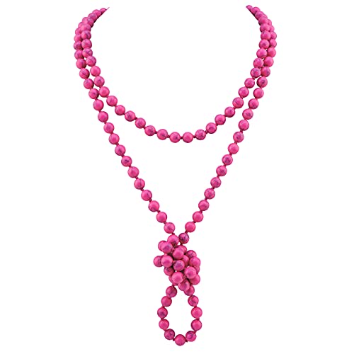 Firstmeet Fashion Beads Rope Knot Long Beaded Necklace Versatile 60" Strand Costume Jewelry for Women - color: Magenta