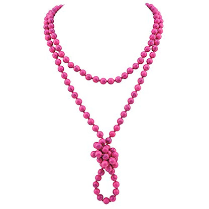 Firstmeet Fashion Beads Rope Knot Long Beaded Necklace Versatile 60" Strand Costume Jewelry for Women - color: Magenta