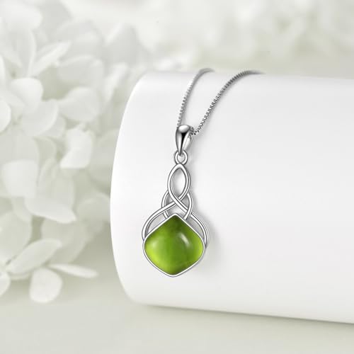 YAFEINI Irish Celtic Pendant Necklace Sterling Silver Natural Stone Teardrop Necklace Jewelry Gifts For Women Girls - color: Peridot necklace