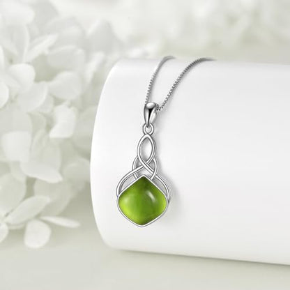 YAFEINI Irish Celtic Pendant Necklace Sterling Silver Natural Stone Teardrop Necklace Jewelry Gifts For Women Girls - color: Peridot necklace