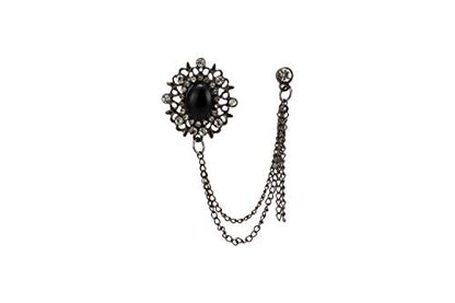 Knighthood Brooch Pin Gun Metal Abstract And Black Stone With Stone Detailing Hanging Chain Lapel Pin Accessories for Men Women