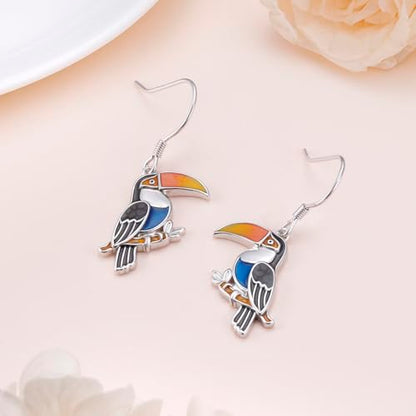 S925 Sterling Silver Cute Bird Earrings for Women Jewelry - color: Toucan