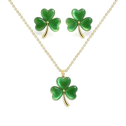 Gold Silver Stud Earrings Pendent Necklace Sets for Women, Dainty Rhinestone Crystal Necklace Earing Jewelry Set Wedding Accessories Fashion Holiday Gift - color: Clover Leaf 3