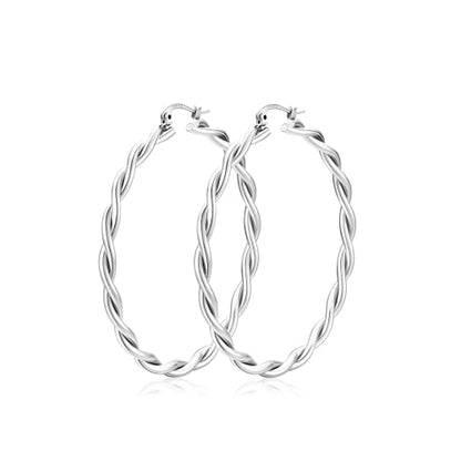 Apsvo Hoop Earrings for Women, 5mm Wide 14K Gold Plated/Silver Hoop Earring Hypoallergenic 925 Sterling Silver Earrings Lightweight Large Earrings for Women - color: Silver Twist-30mm