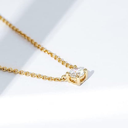 Amazon Essentials Necklace for Women, 14K Brass Chain with Cubic Zirconia Solitaire Pendant - color: Yellow Gold
