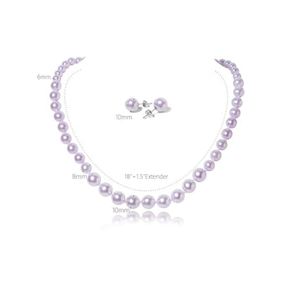Pearl Necklace and Earring Set for Women Costume Jewelry Set | Elegant Outfit Matching, Wedding Bridesmaid Prom Gifts - style: Purple 18 inches