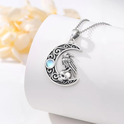 Sterling Silver Halloween Necklace Gothic Jewelry Gifts for Women Men - style: Skull Raven